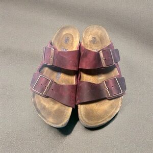 Birkenstock Arizona Softbed Sandals Burgundy Double Strap Sandals